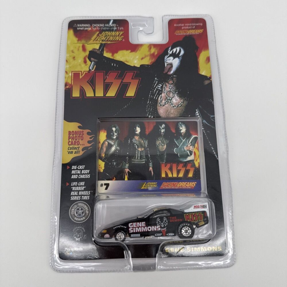 Vintage Johnny LIghtning KISS Gene Simmons Race Car with card #7 1997 NOS